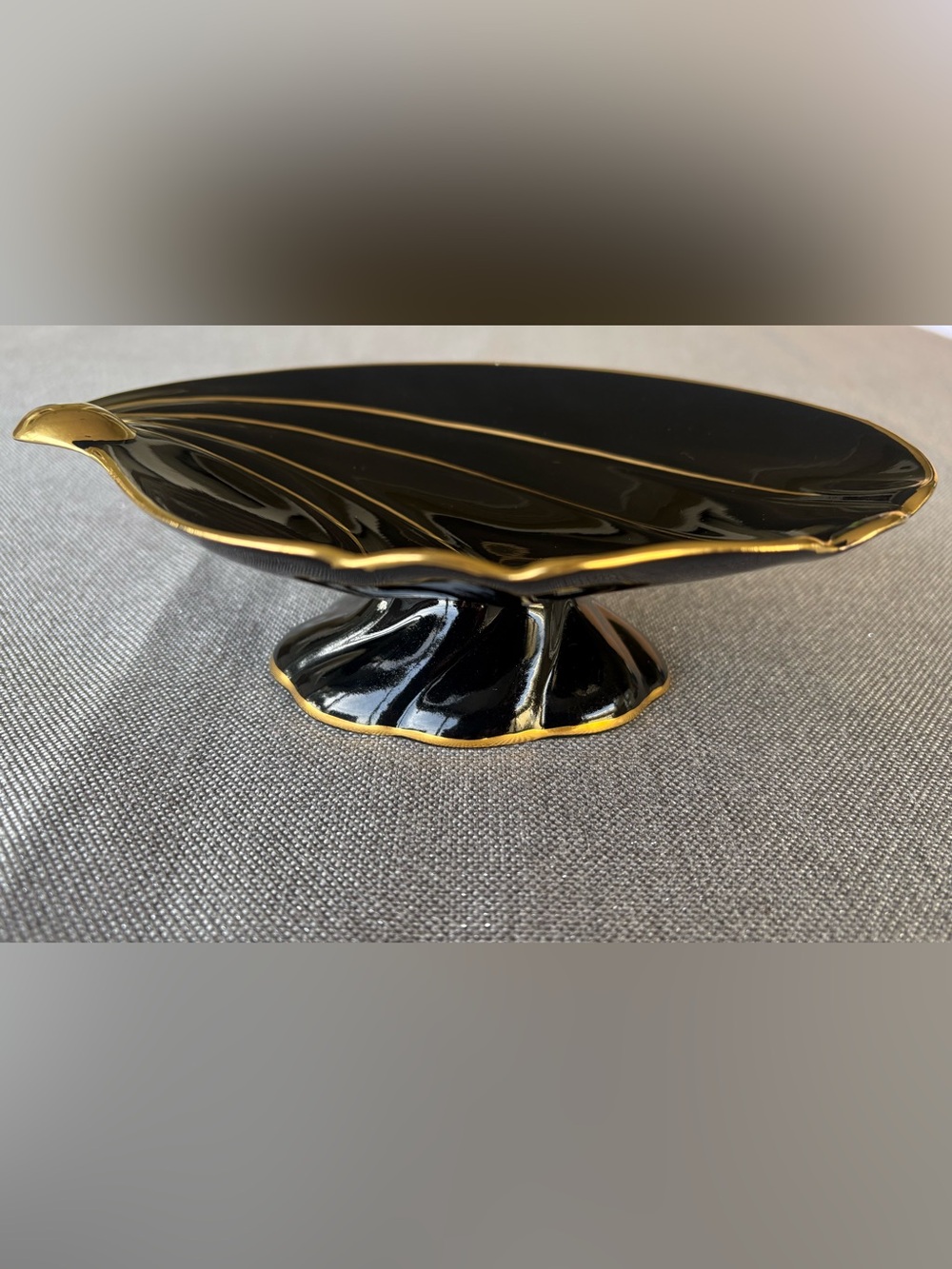Royal Winton Art Deco Noir Black Cream Scalloped Ceramic Dish with Gold Detail